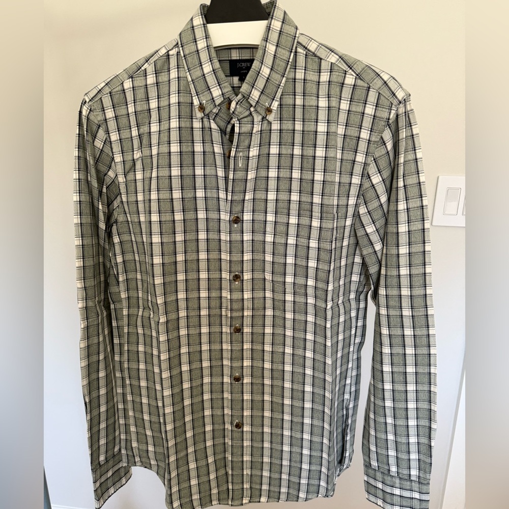 J. Crew Green and White Plaid Button-Down Shirt